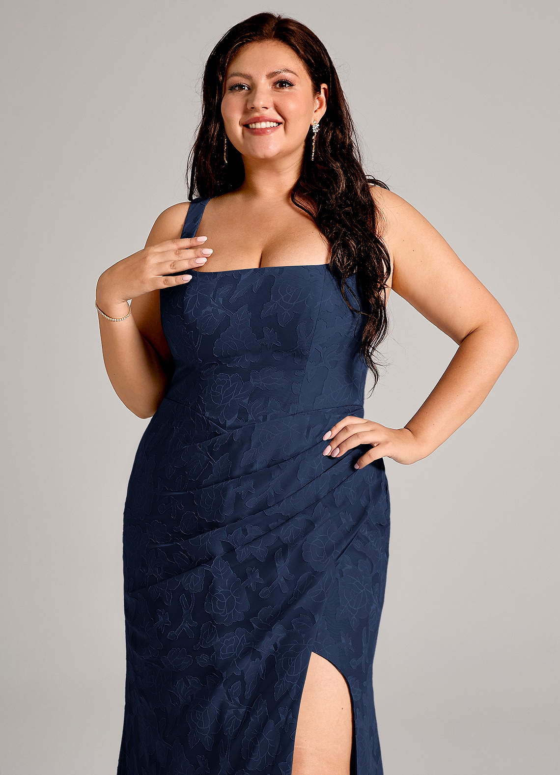 Azazie Mero Bridesmaid Dresses Dark Navy Sheath Pleated Floral Burnout Dress image10