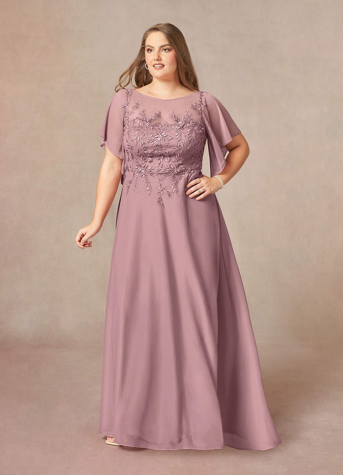 Azazie Cavell Mother of the Bride Dresses A-Line Sequins Mesh Floor-Length Dress image1