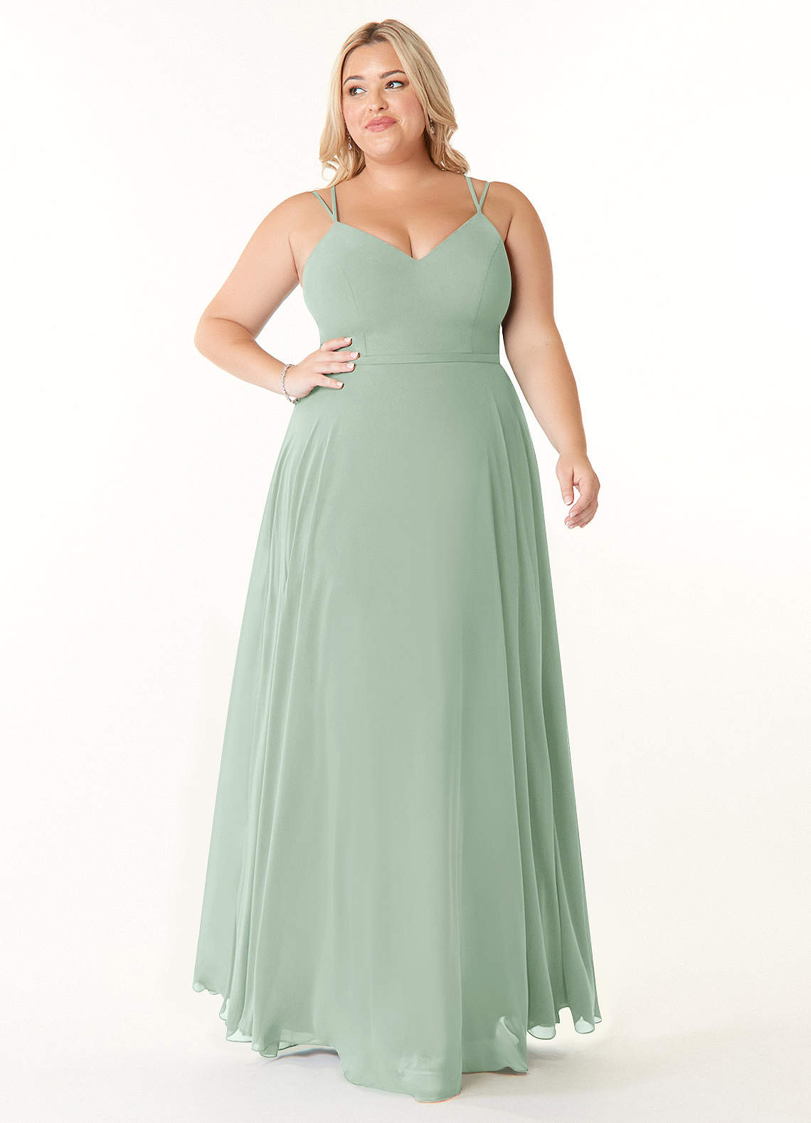 janey chiffon a line dress AW.Bridal A-line One Shoulder Floor Length Sleeveless Split Long Bridesmaid Dresses Dress Dusty Blue Size 4