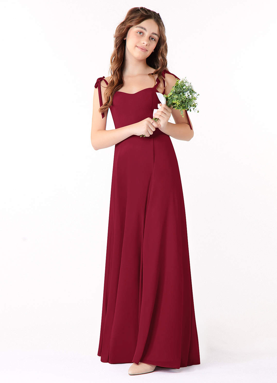 Azazie Rosey Junior Burgundy A-Line Sweetheart Neckline Chiffon Dress image1