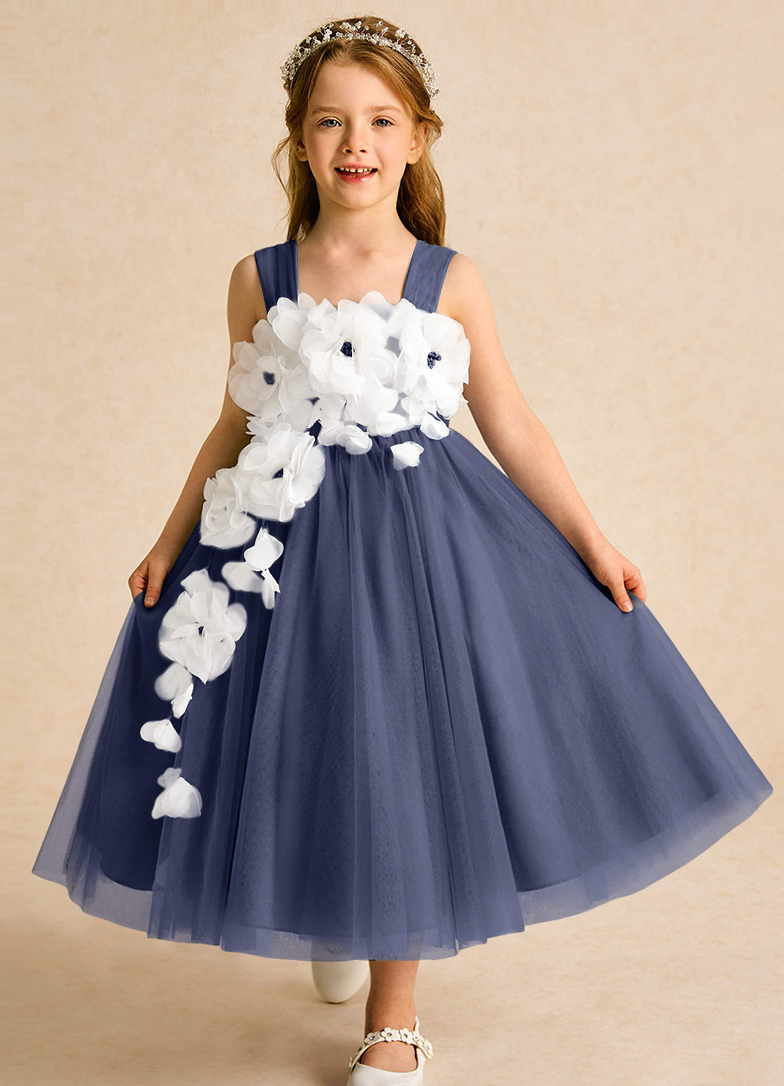 Azazie Dovey Flower Girl Dresses Stormy Ball-Gown Bow Tulle Dress image1