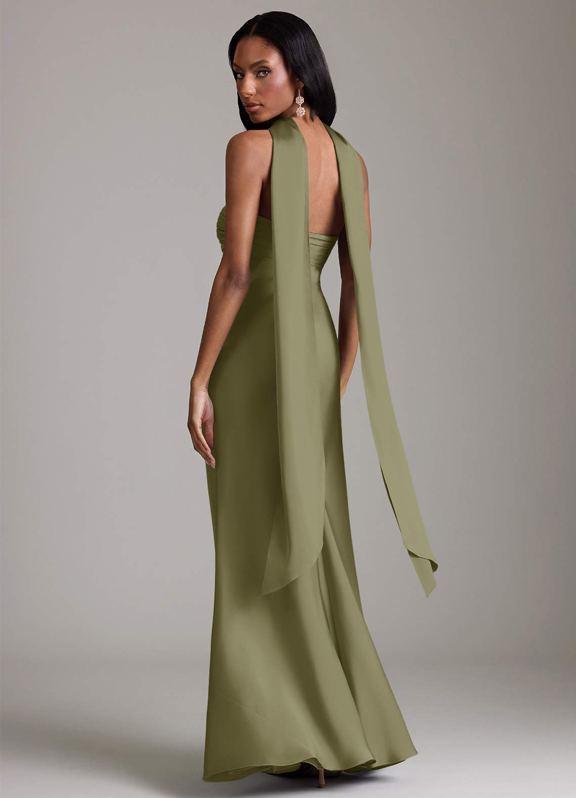 Azazie Saylor Jurken voor bruidsmeisjes Jurk van Stretch Satijn met Zeemeermin Strapless Pistache image7