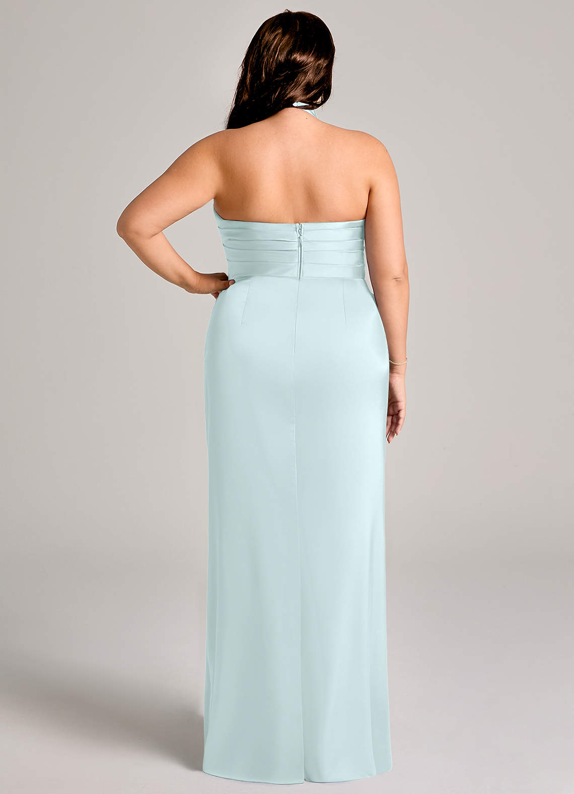 Azazie Jemma Brautjungfernkleider Etui Plissee Stretch-Satin Kleid Seegrün image11