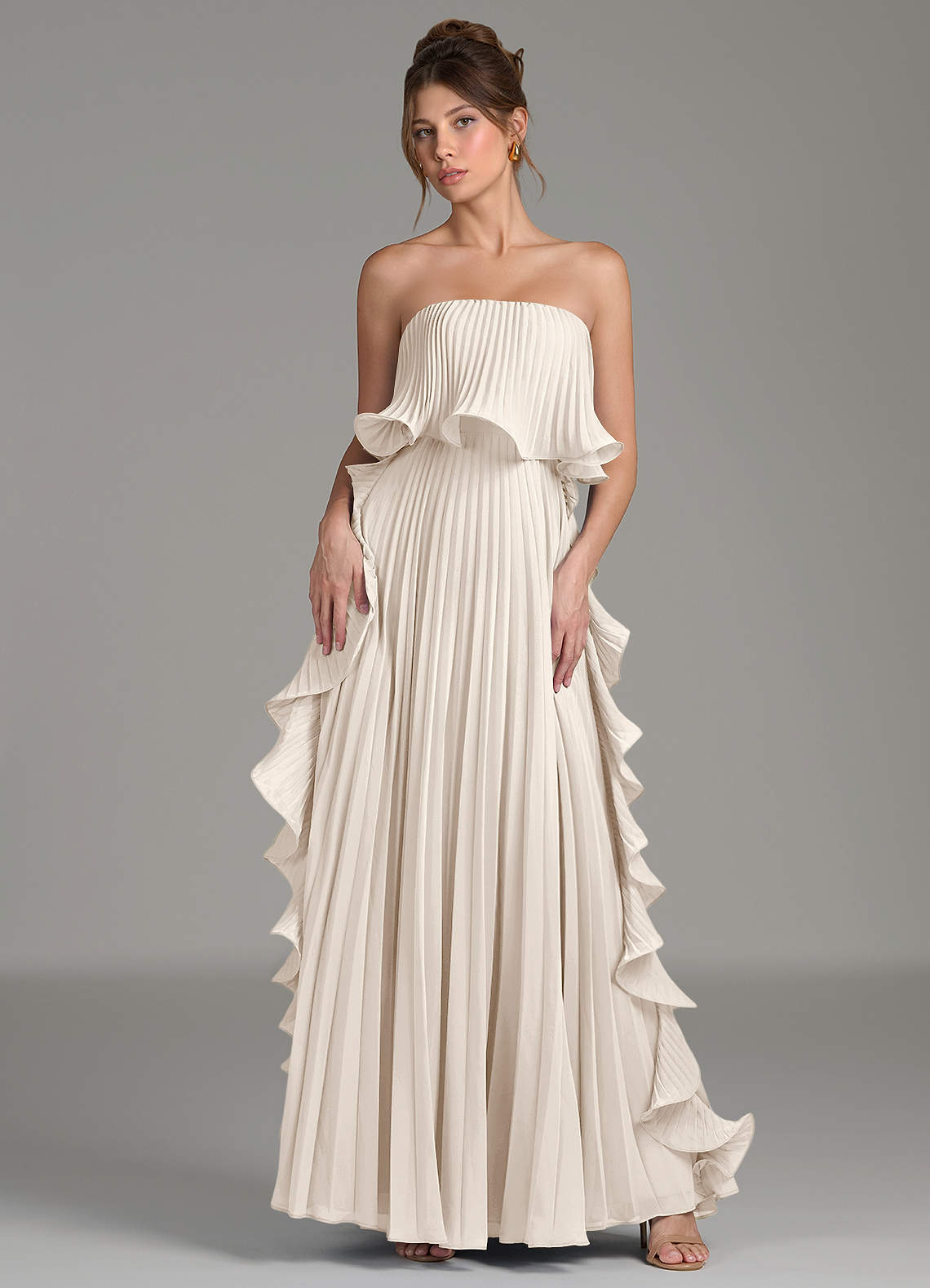 azazie white alabaster bridesmaid dress A-Line Strapless Floor-Length Chiffon Dresses Color:Ivory AB neckline bodice held up Material: Performance tiffany blue wedding dress
