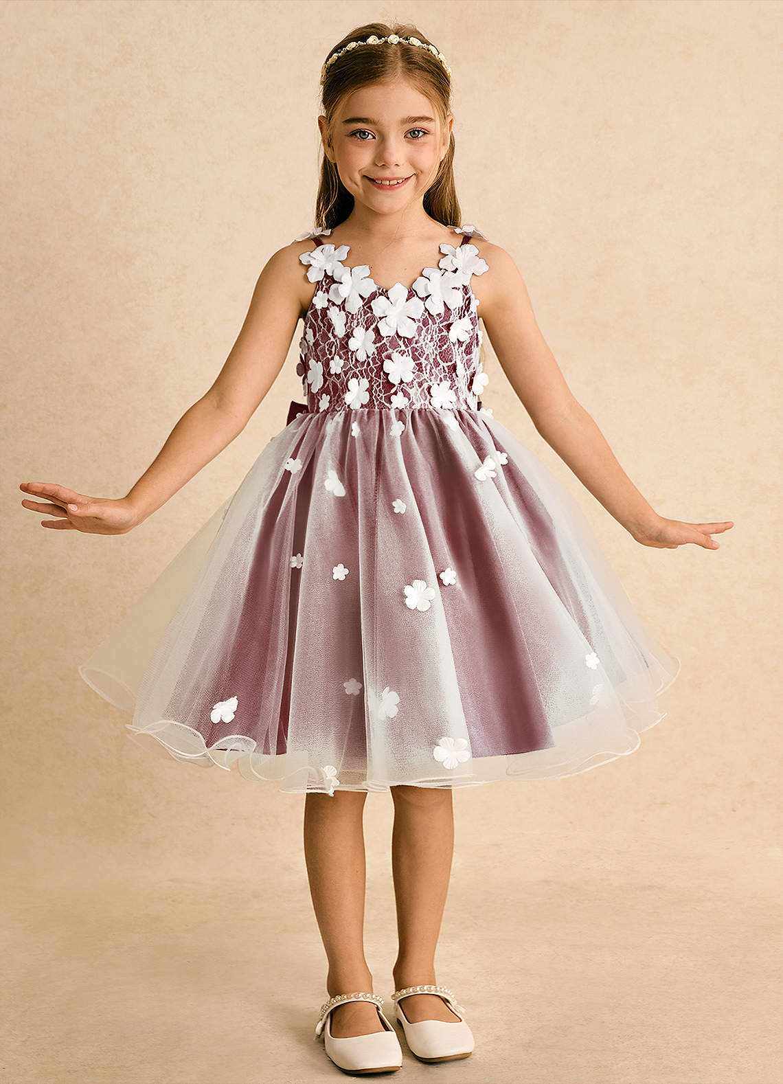 Azazie Junebug Vestidos de florista Vestido Marfim Borgonha de Tule de Vestido de baile com Renda image2