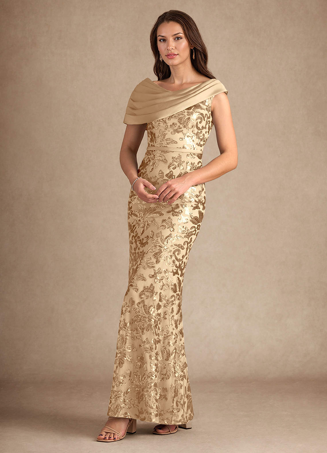 Azazie Marion Mother of the Bride Dresses Champagne Mermaid Sequins Dress image2