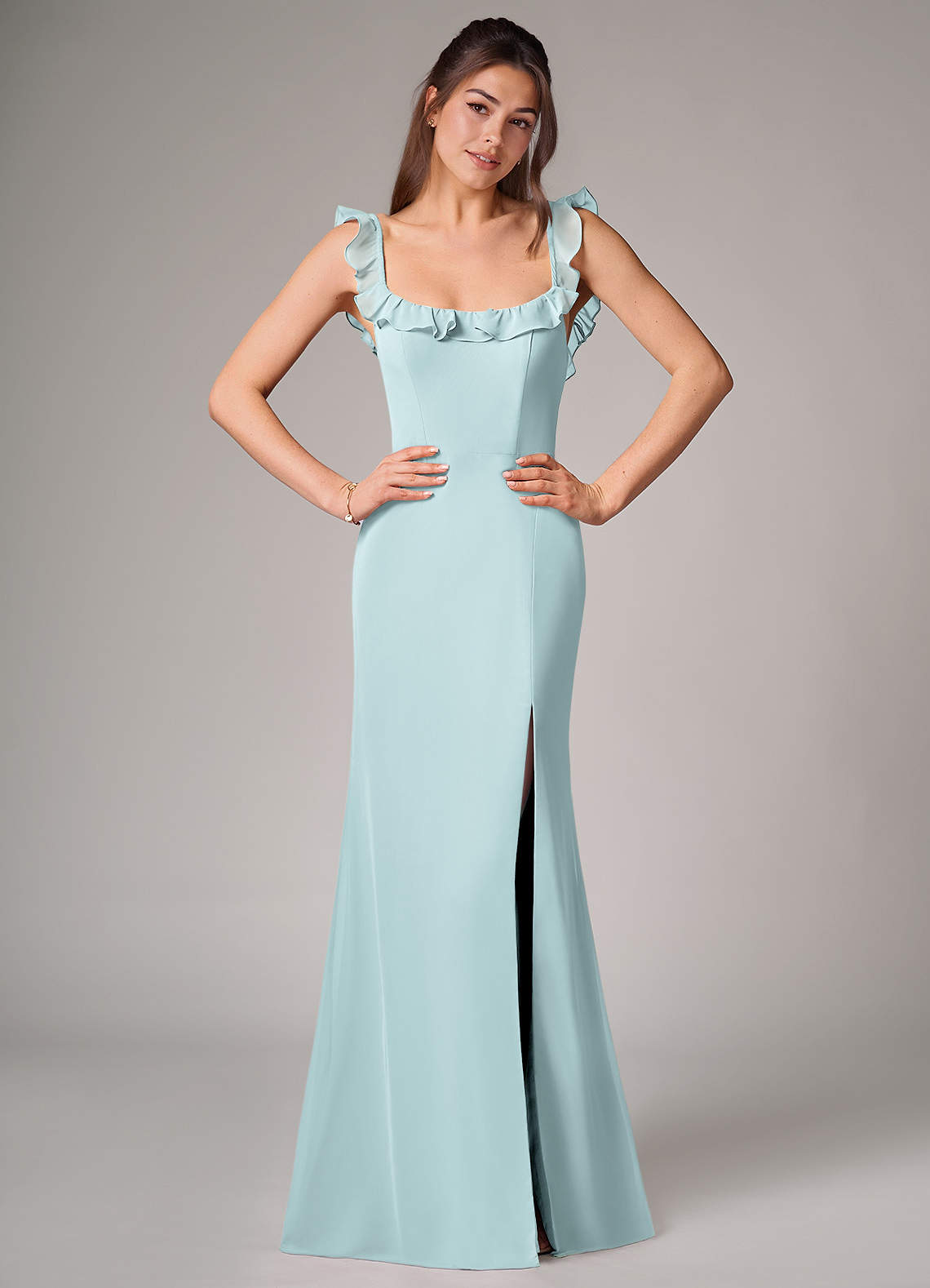 Azazie Callie Brautjungfernkleider Wandelbar Meerjungfrau-Linie Seitliche Cut-Outs Chiffon Kleid Nebel image1