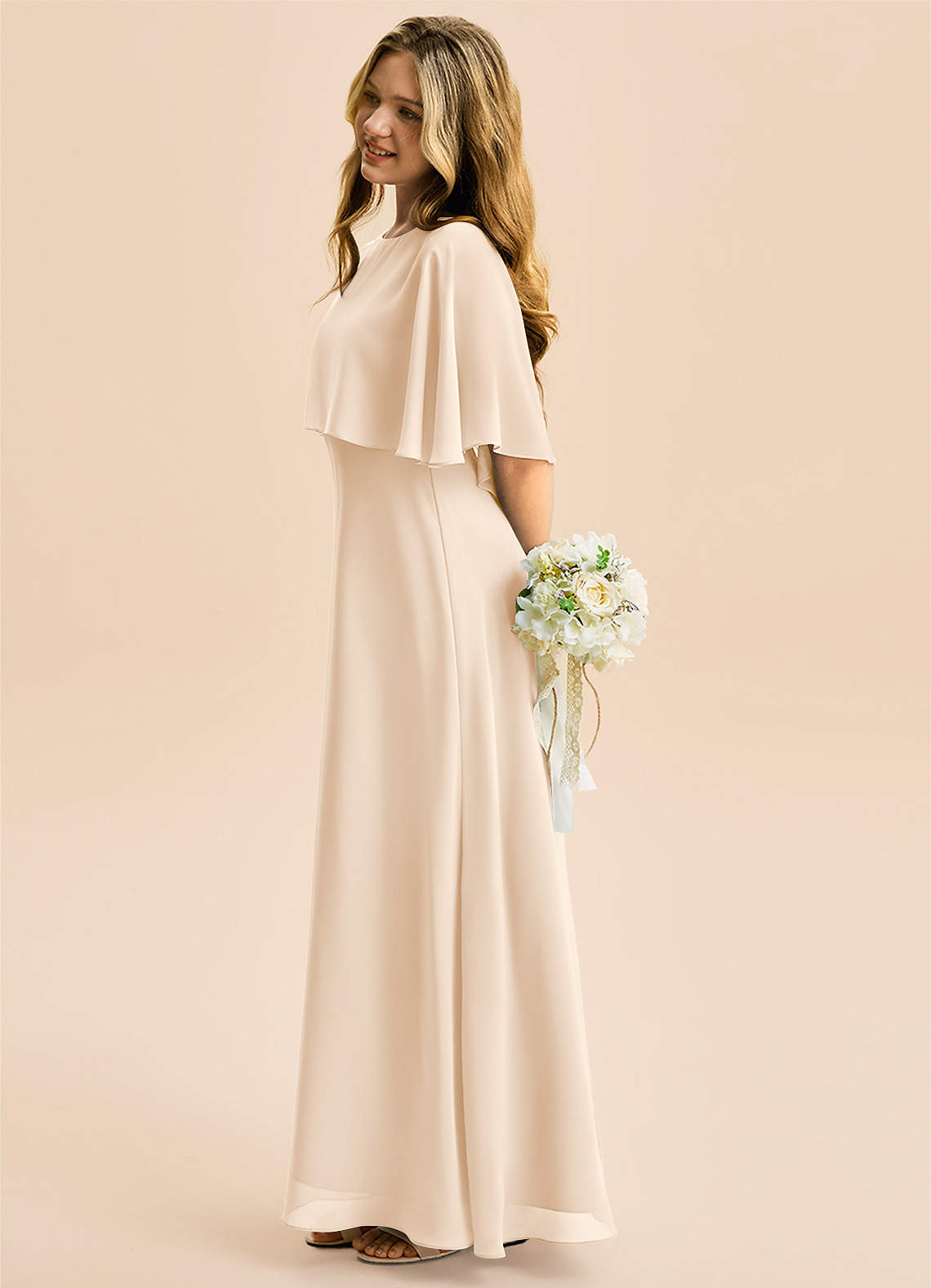 Azazie Maris Junior Robe Trapèze en Mousseline de soie Albâtre Blanc image2