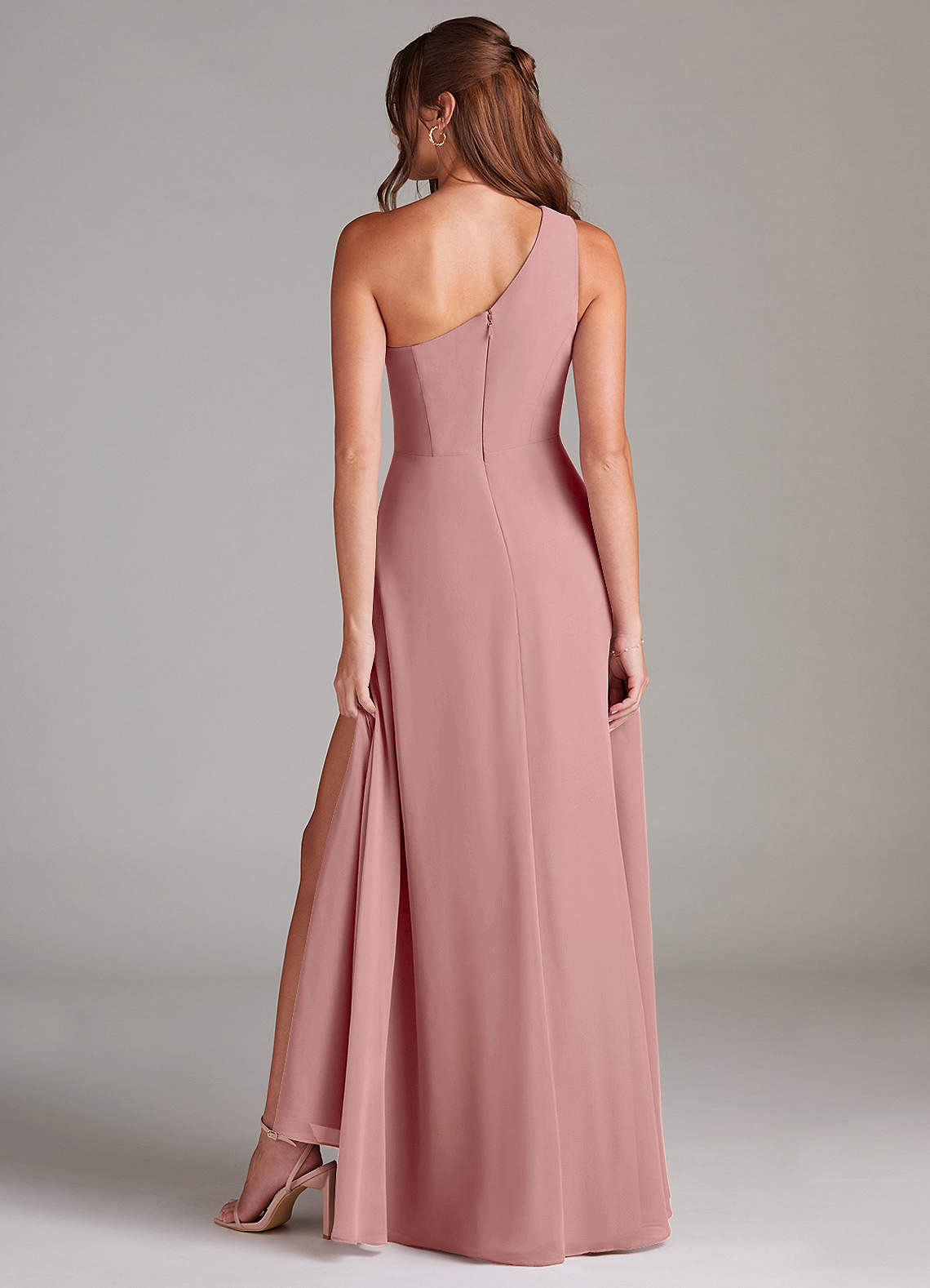 Azazie Brooke Bridesmaid Dresses Dusty Rose A-Line One Shoulder Chiffon Dress image6