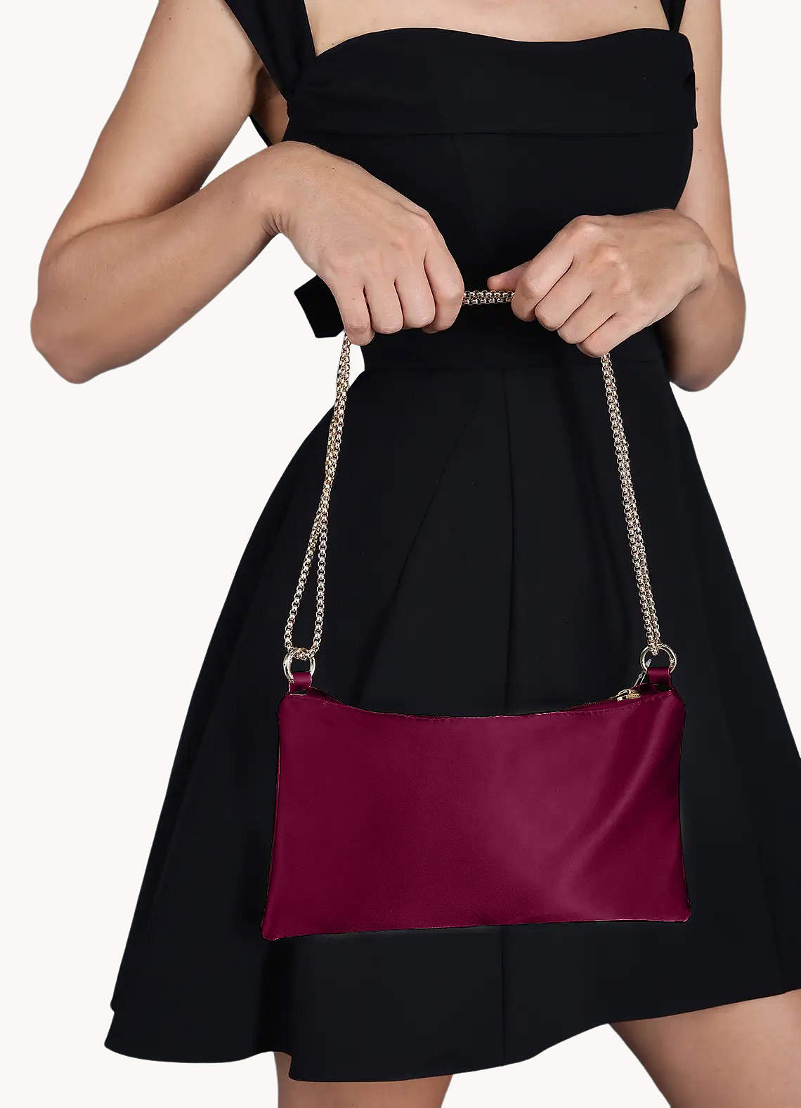 Wine Red Metallic Chain Underarm Bag | Azazie