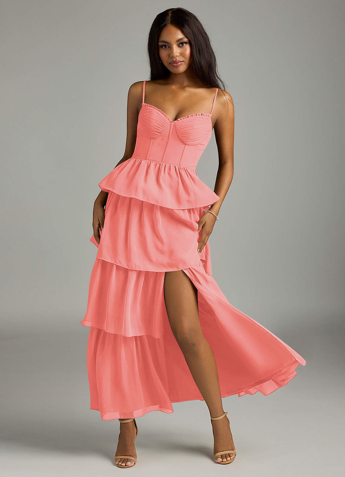 Azazie Kaiden Coral Chiffon Bridesmaid Dresses | Azazie