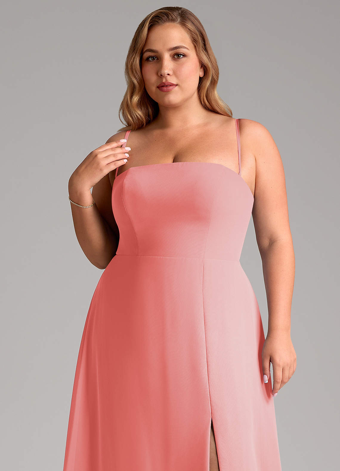 Azazie Wren Coral Chiffon Bridesmaid Dresses | Azazie
