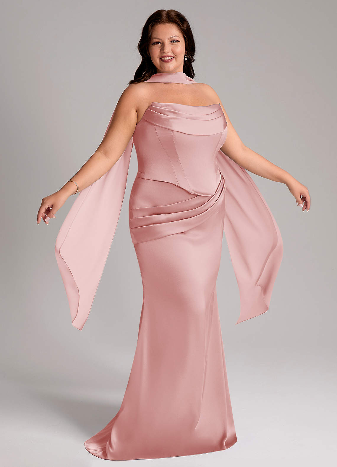 Azazie Sorrel Bridesmaid Dresses Powder Pink Mermaid Strapless Stretch Satin Convertible Dress image8