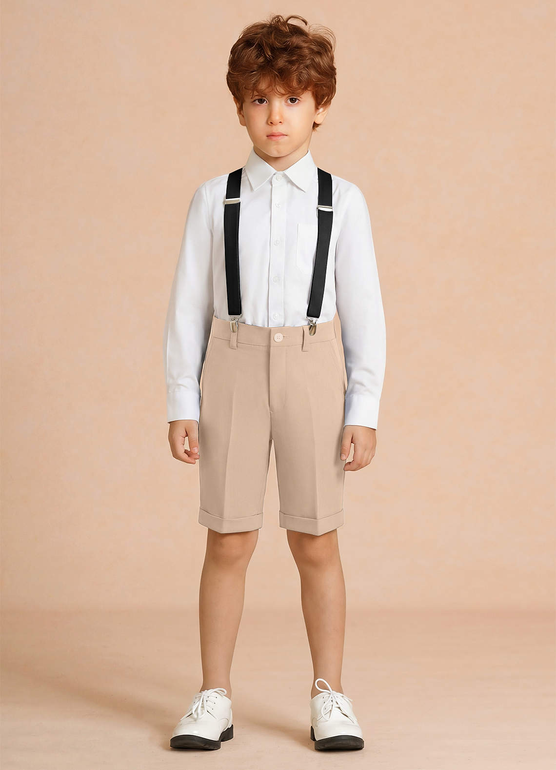 front Oliver Tan Boy Shorts Suit 3-Piece Set