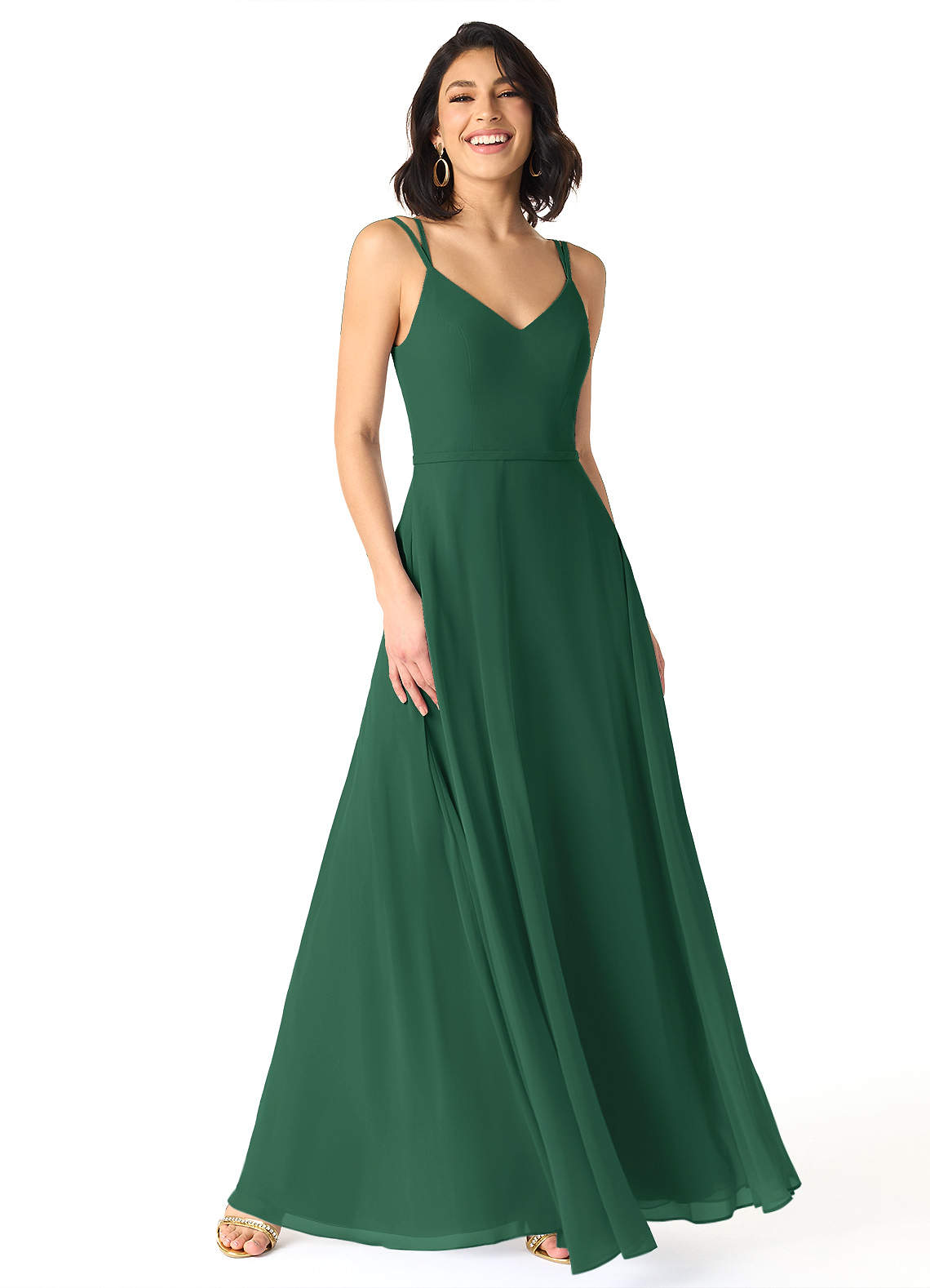 Azazie Janine Brautjungfernkleider A-Linie V-Hals Chiffon Kleid Dunkelgrün image1