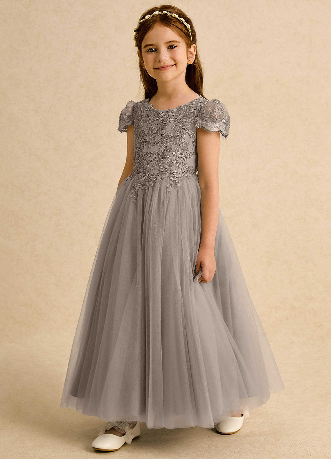 Azazie Puff Flower Girl Klänningar Klä Balklänning i Tyll Spets image1