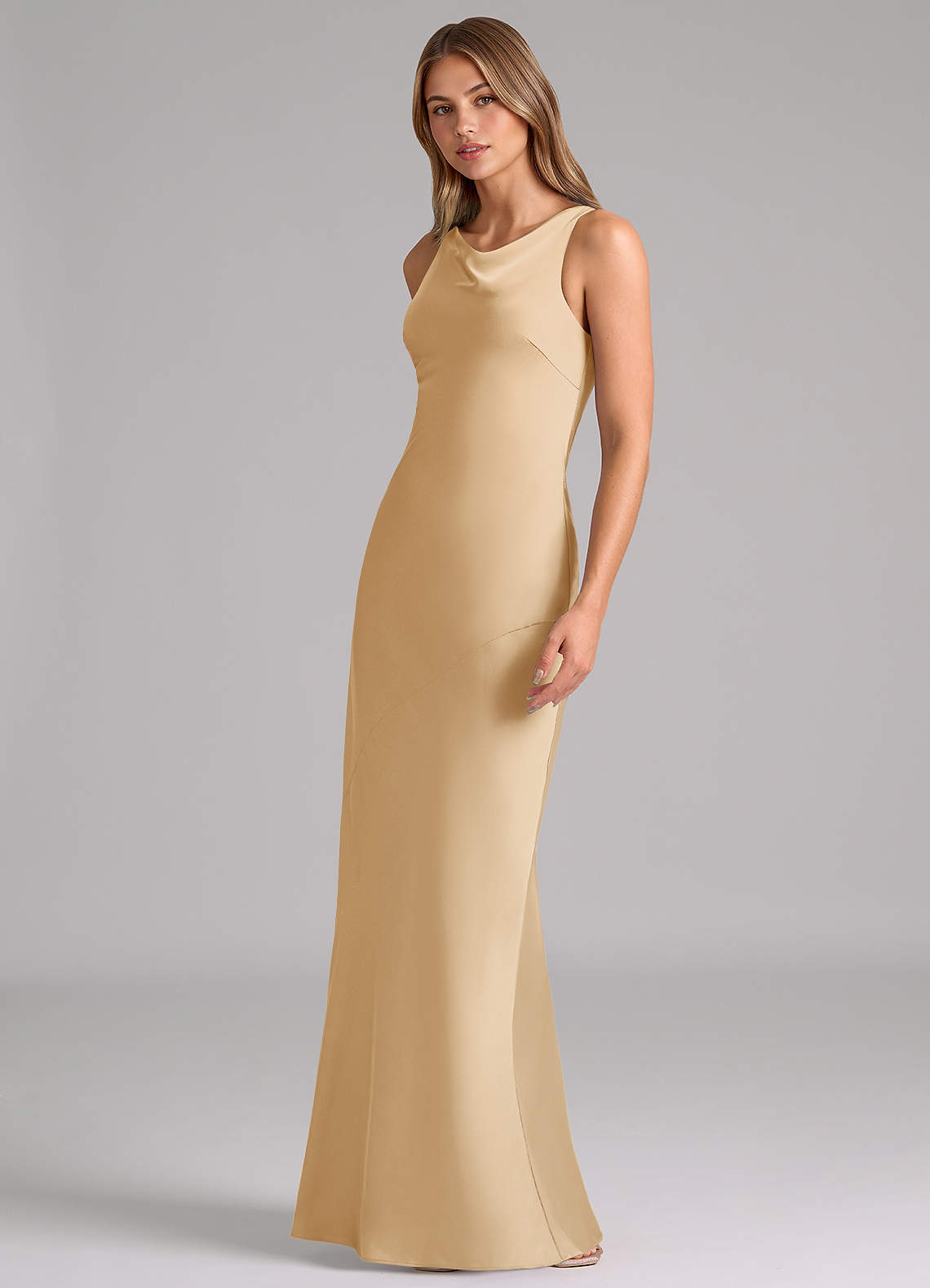 Azazie Allettie Gold Stretch Satin Bridesmaid Dresses | Azazie