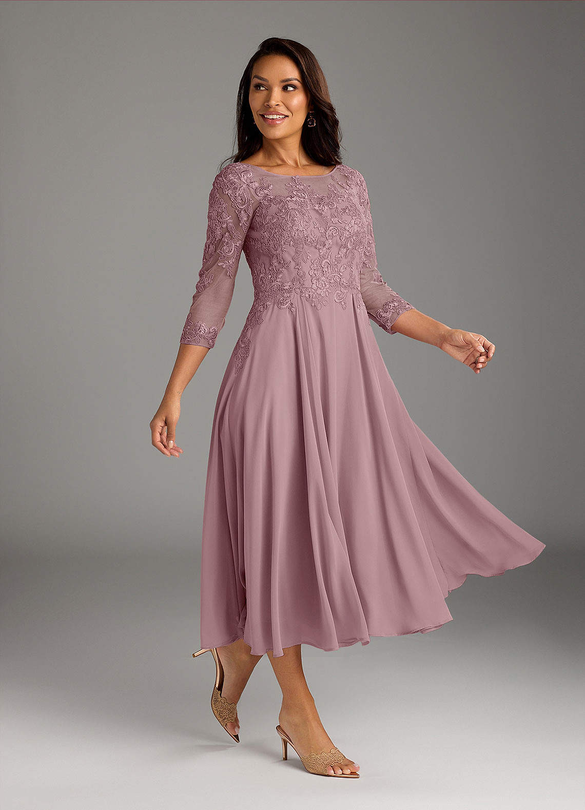 Azazie Marge Dusty Rose A-Line Scoop Lace Chiffon Dress | Azazie