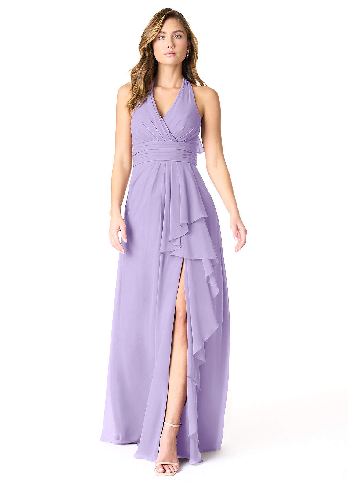 Azazie Aviv Bridesmaid Dresses Lilac A-Line Pleated Chiffon Dress image1