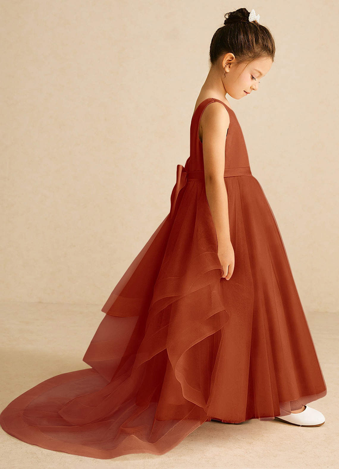 Azazie Pumpkin Flower Girl Dresses Paprika A-Line Convertible Tulle Dress image2