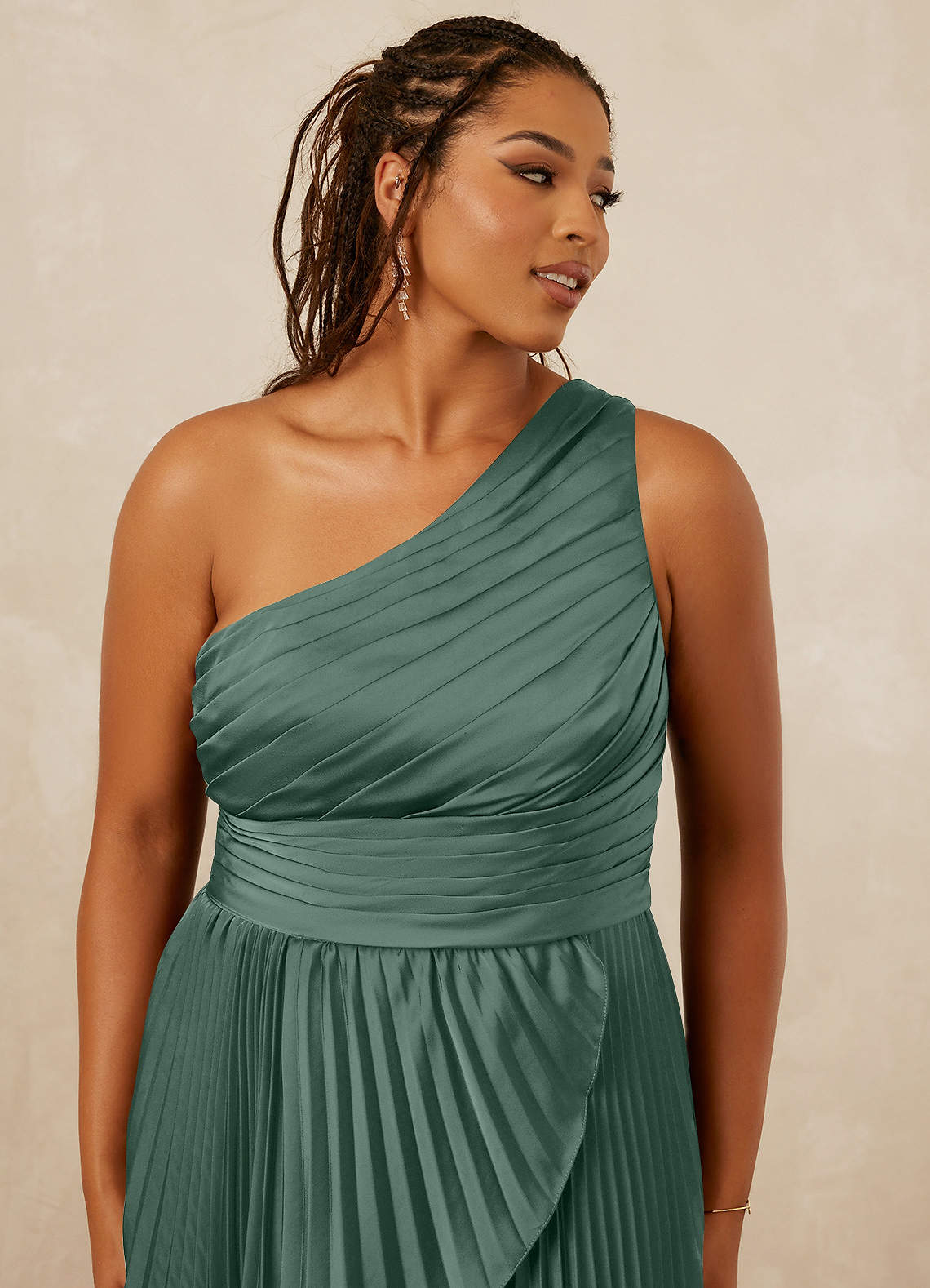 Christian Siriano Bridal for Azazie 1008 Bridesmaid Dresses Eucalyptus A-Line One Shoulder Stretch Satin Dress image11