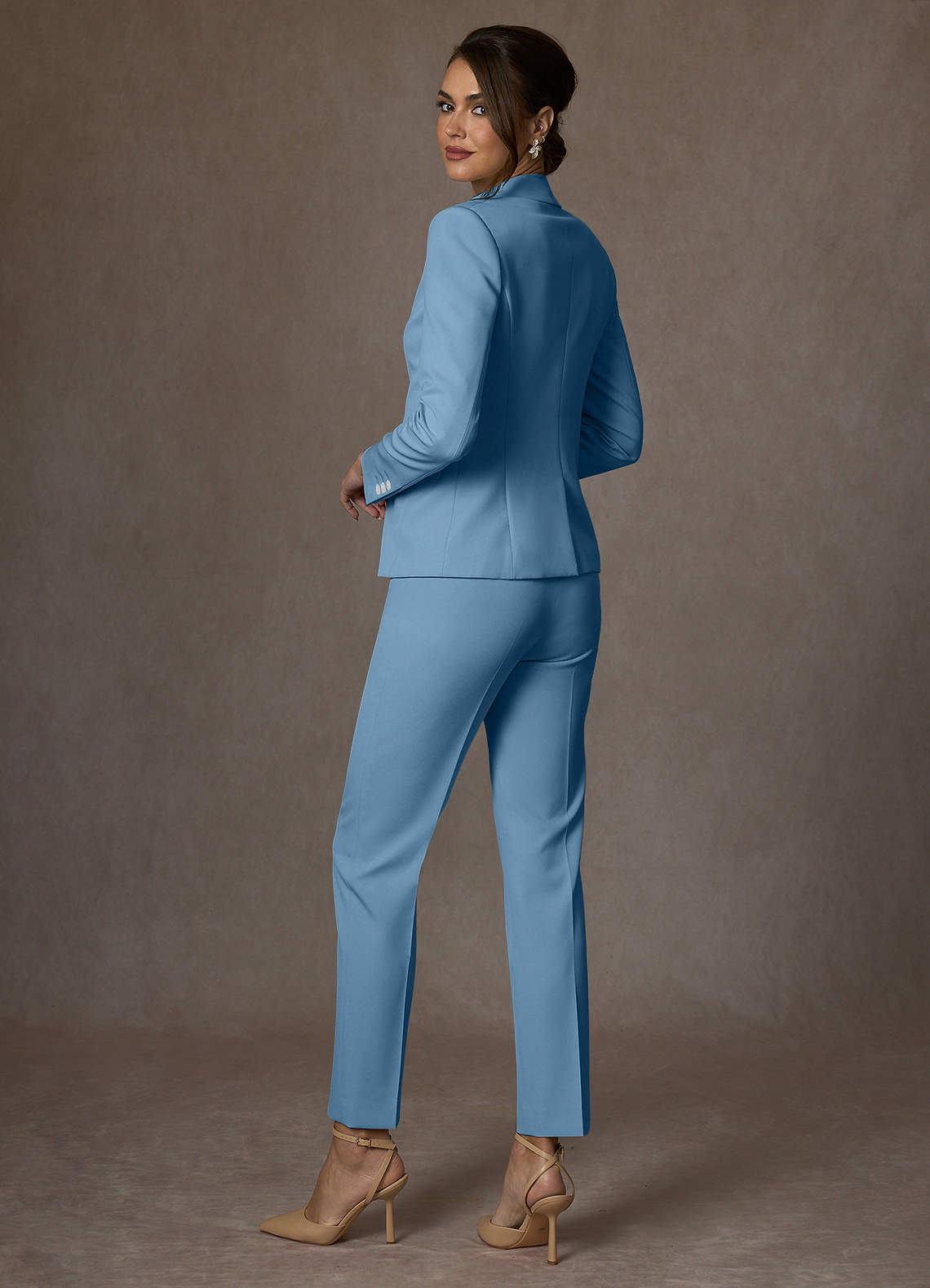 front Whitney Steel Blue Structured Stretch Full Length Dress Pants