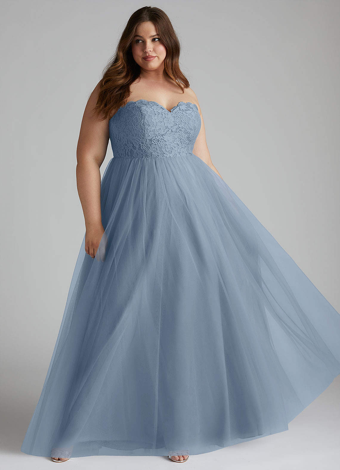 Azazie Roni Bridesmaid Dresses Dusty Blue A-Line Sweetheart Neckline Tulle Convertible Dress image1