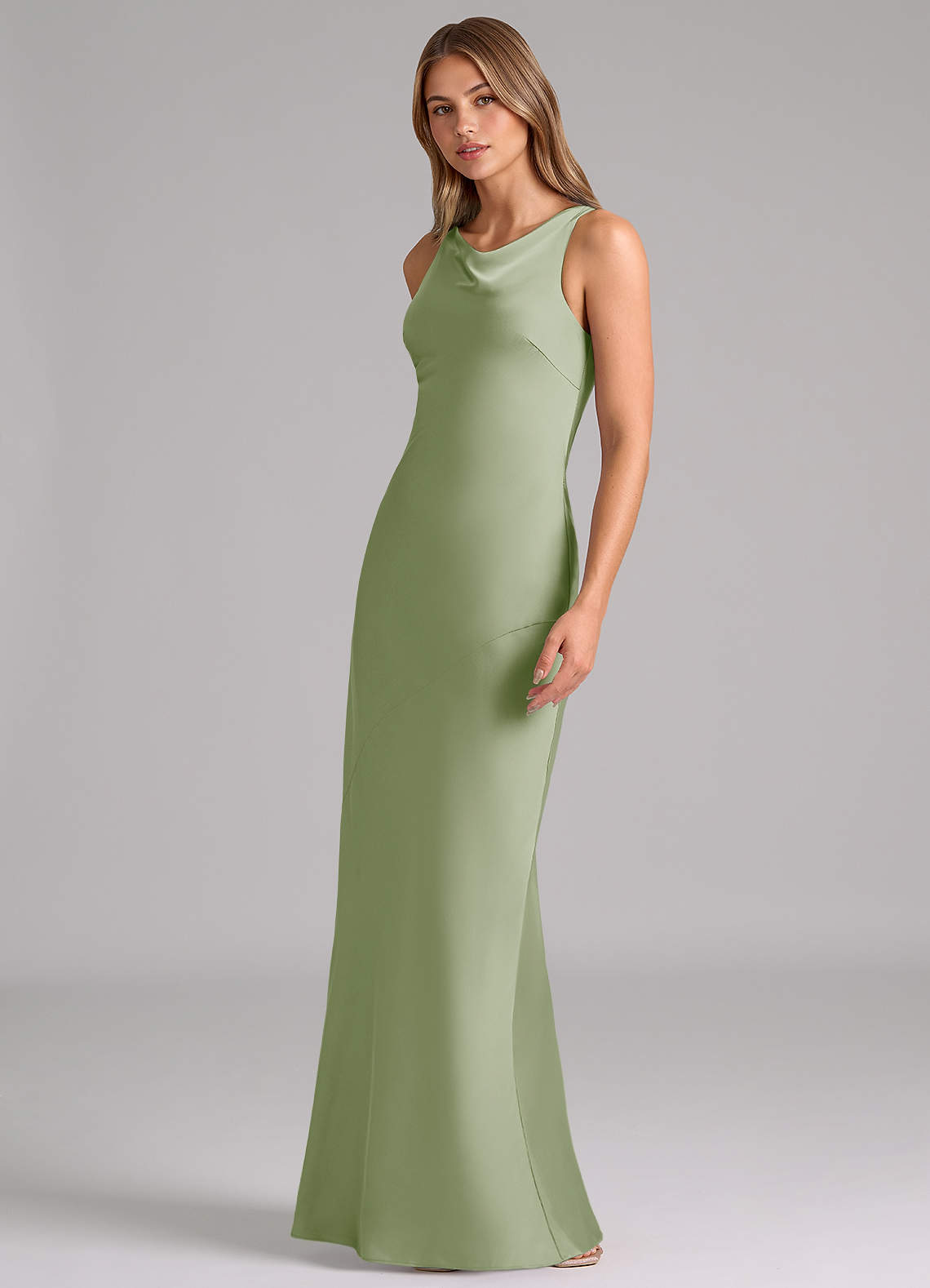 sage green mermaid bridesmaid dresses Gray Green Satin Mermaid Bridesmaid Dresses With Sweep Train BD089   Pgmdress