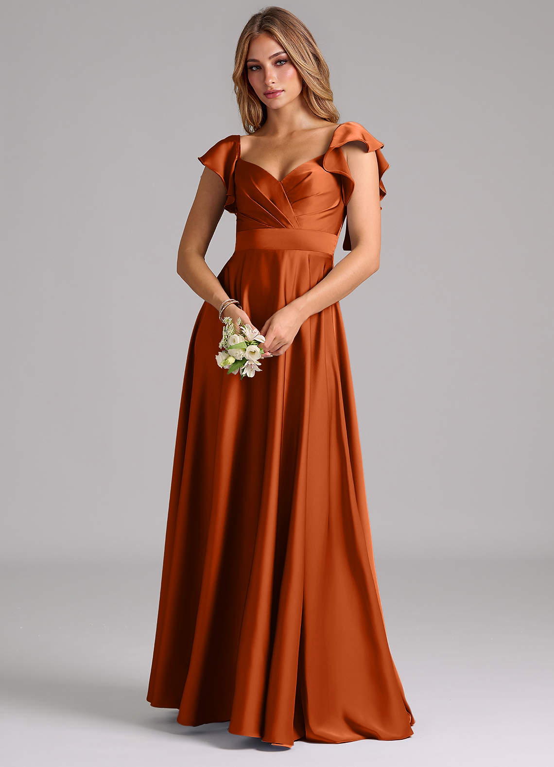 plum and orange bridesmaid dresses A Line Satin Orange Long Prom Dresses, Orange Formal Bridesmaid Dresse –  shopluu