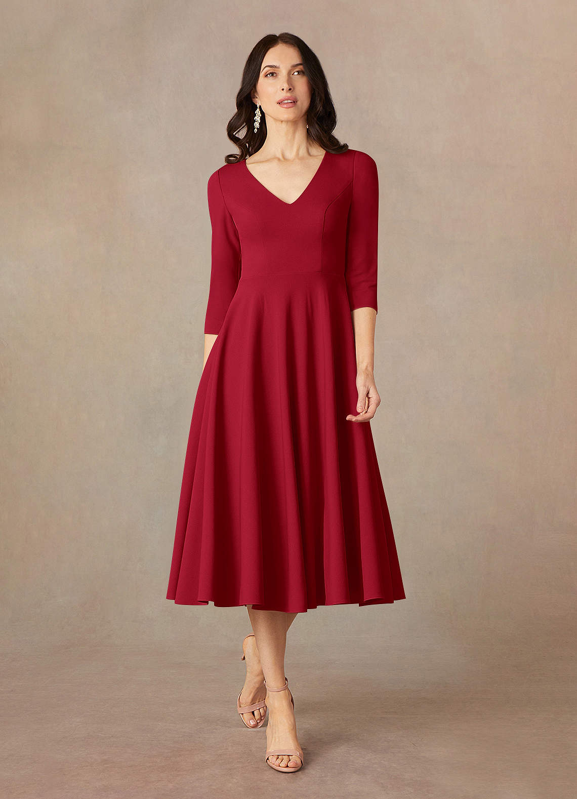 Azazie Nassif Kleider für die Brautmutter A-Linie Stretch-Krepp Kleid Scharlachrot image1