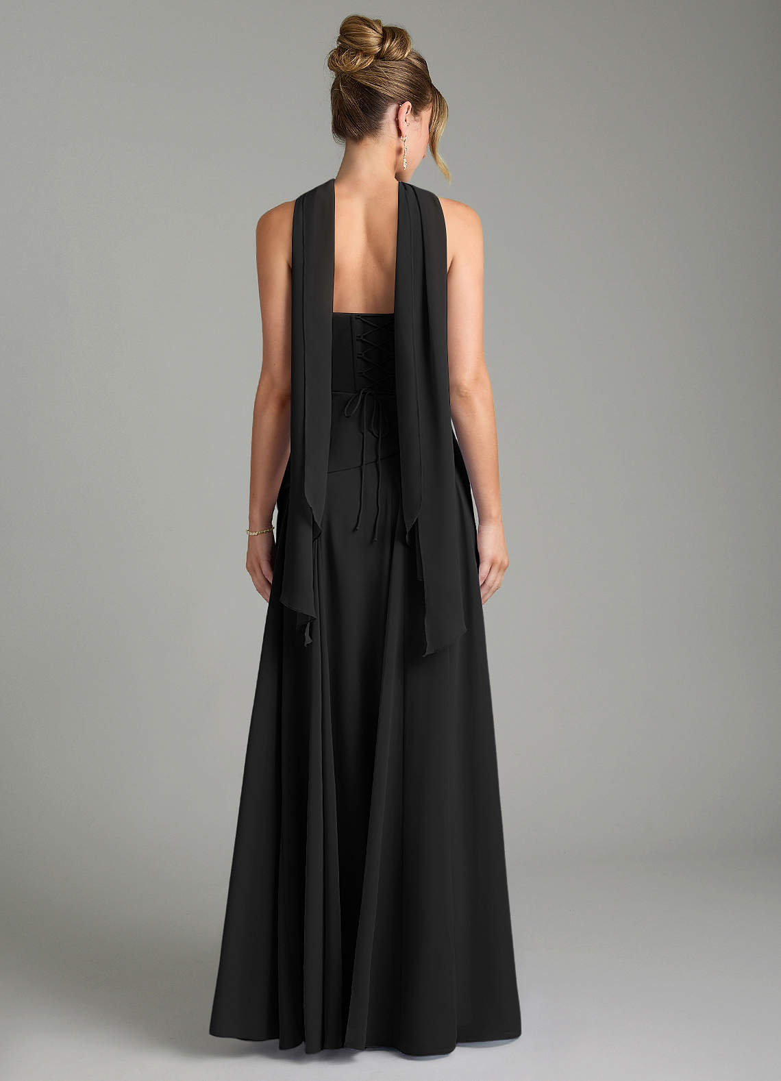 Azazie Gabriela Bridesmaid Dresses Black A-Line Corset Chiffon Dress image1