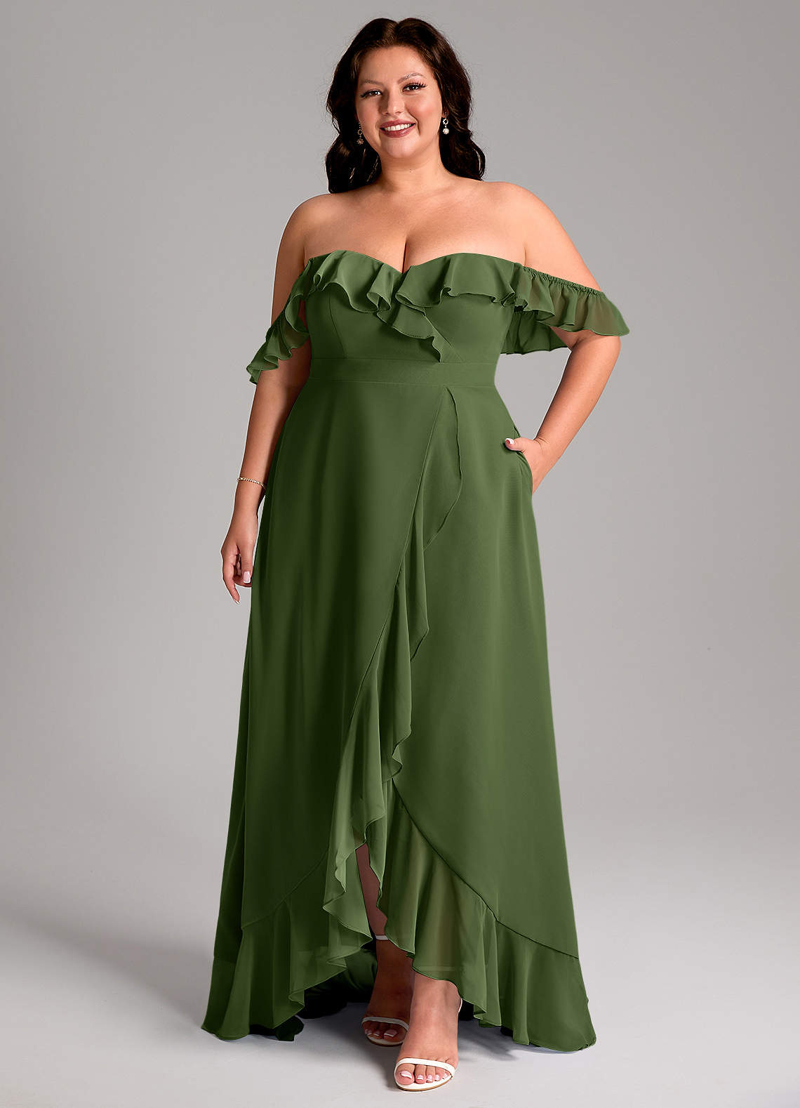 Azazie Lyra Bridesmaid Dresses Olive A-Line Chiffon Convertible Dress image1