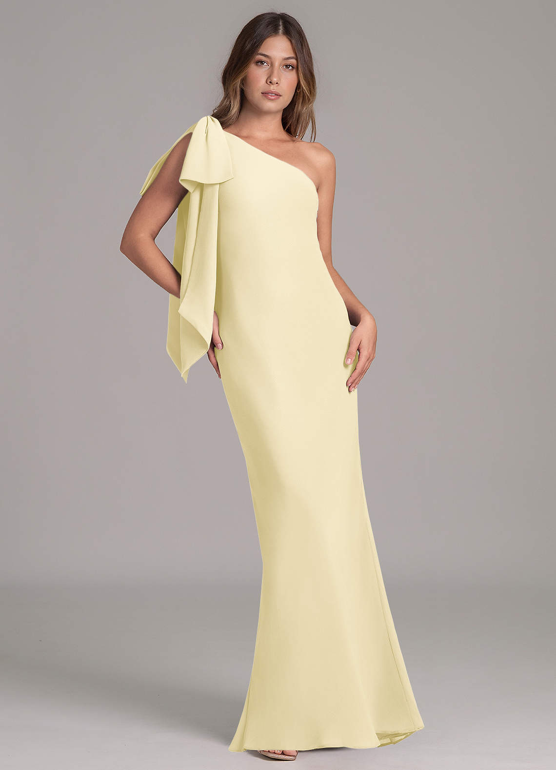 yellow chiffon one shoulder dress The Costa
