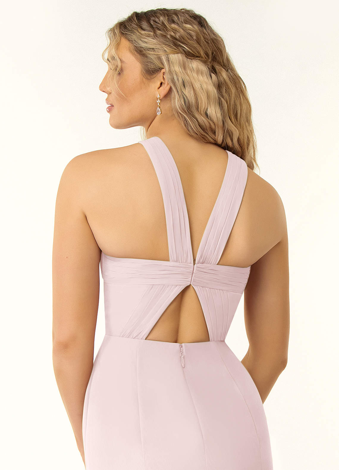 open lace back dress Blush Pink Silk Sheath Long Dress with Slit – Ohmollydress main image 0