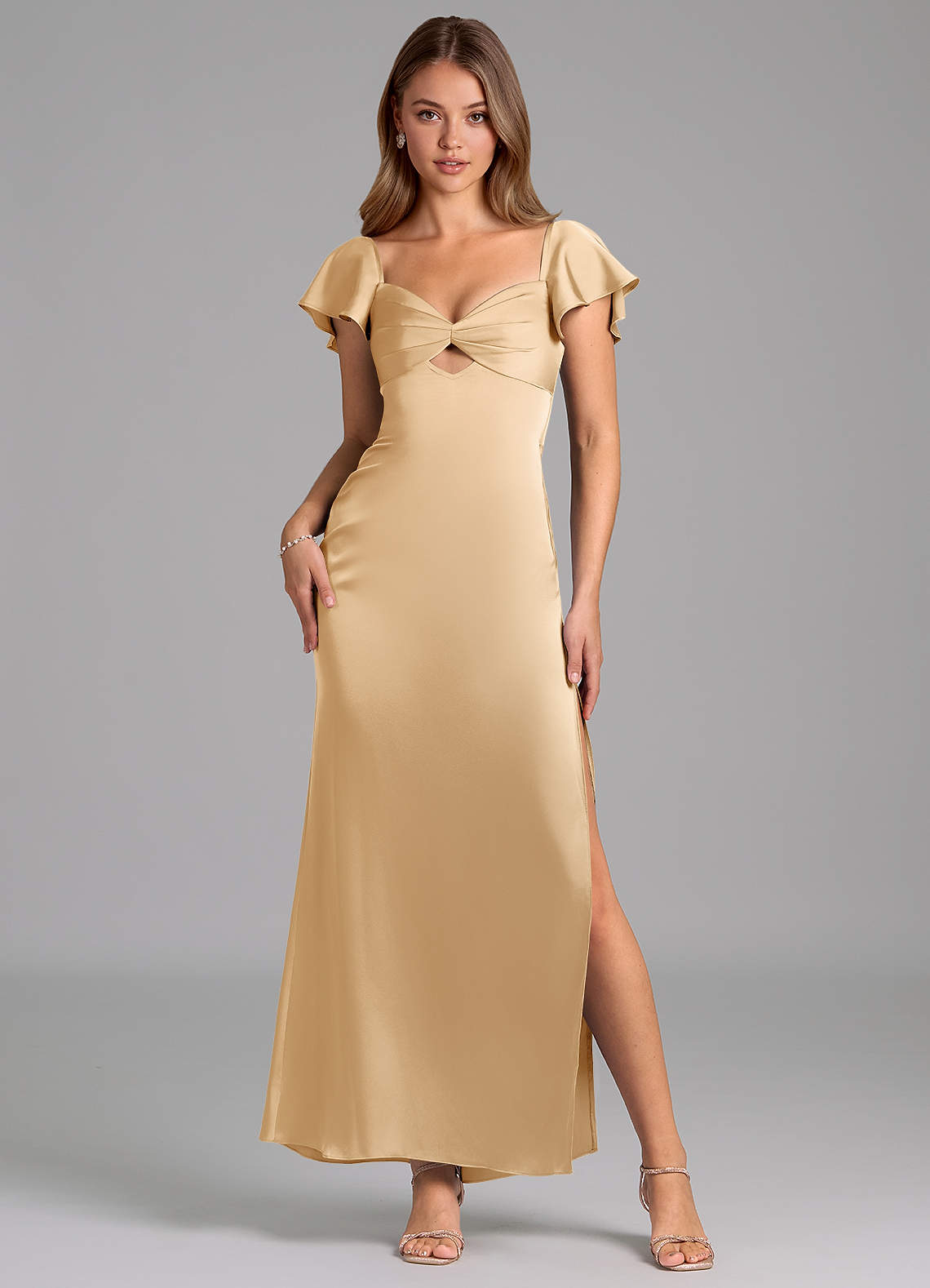 Azazie Demia 신부 들러리 드레스 쉬스 스윗하트 네크라인 스트레치 새틴 발목 길이 드레스 image1