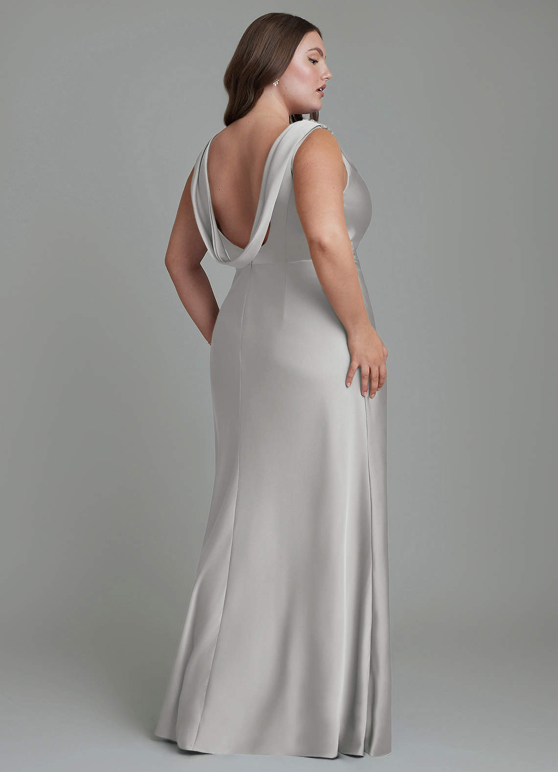 Azazie Kieryn Bridesmaid Dresses Silver Mermaid Pleated Stretch Satin Dress image7