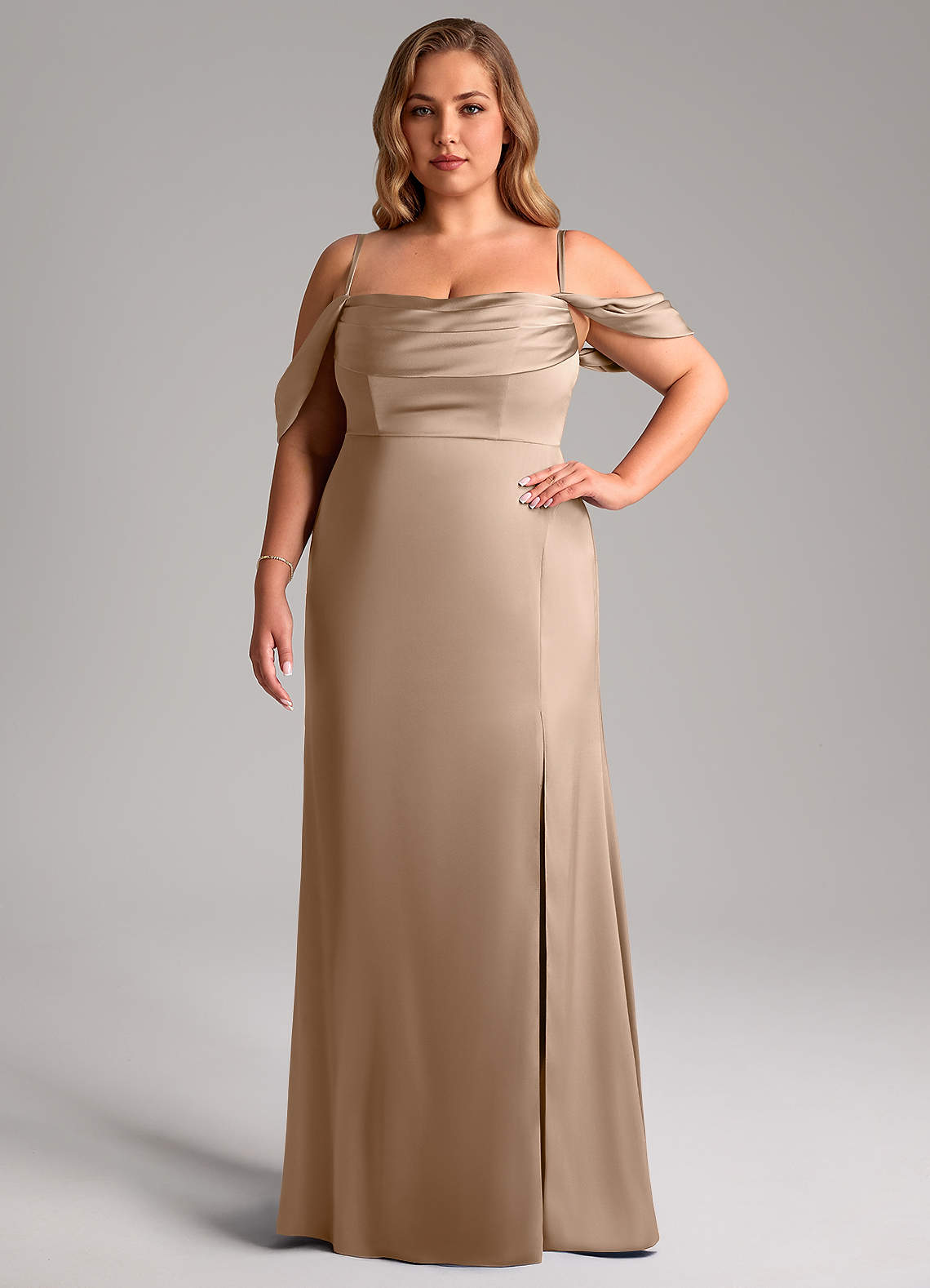 taupe plus size bridesmaid dresses Lavetir Pink A-Line V-Neck Half Sleeves Silk Satin Plus Size Bridesmaid Dresses with Pockets 2026