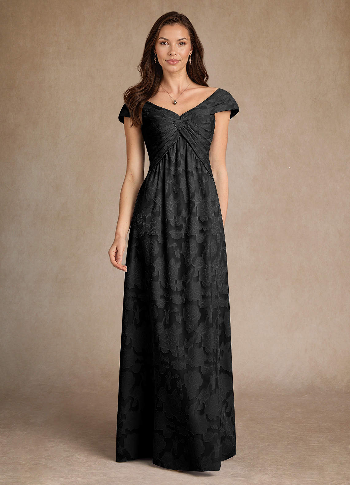 Azazie Myrtle Mother of the Bride Dresses Black A-Line Pleated Floral Burnout Dress image1