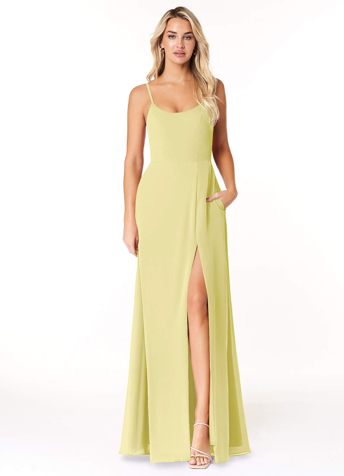 Azazie Moira Abiti da Damigella Abito A-Line in Chiffon con Scollo a U Sorbetto Al Limone image1