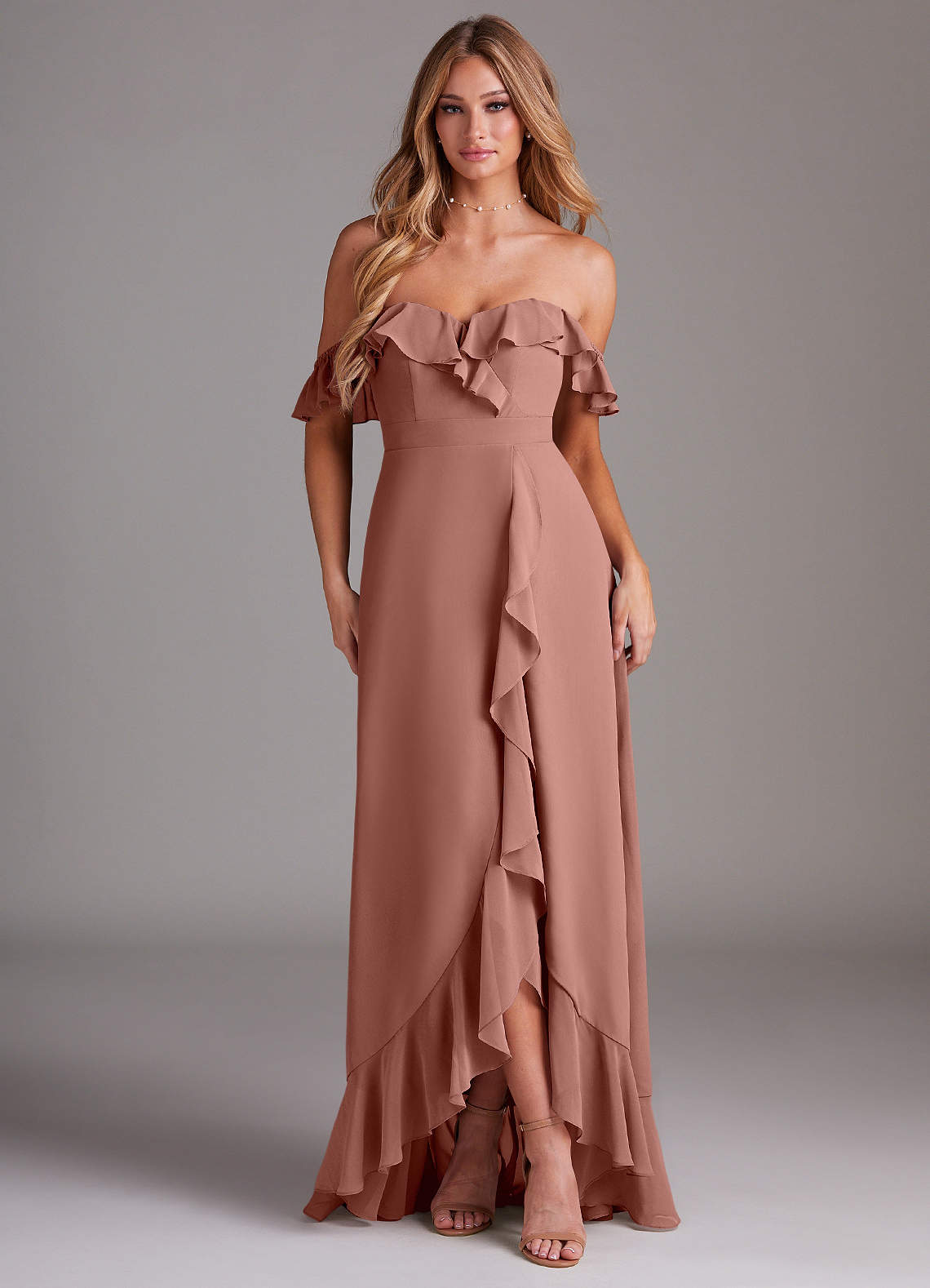 Azazie Lyra Bridesmaid Dresses Cedar Rose A-Line Chiffon Convertible Dress image1