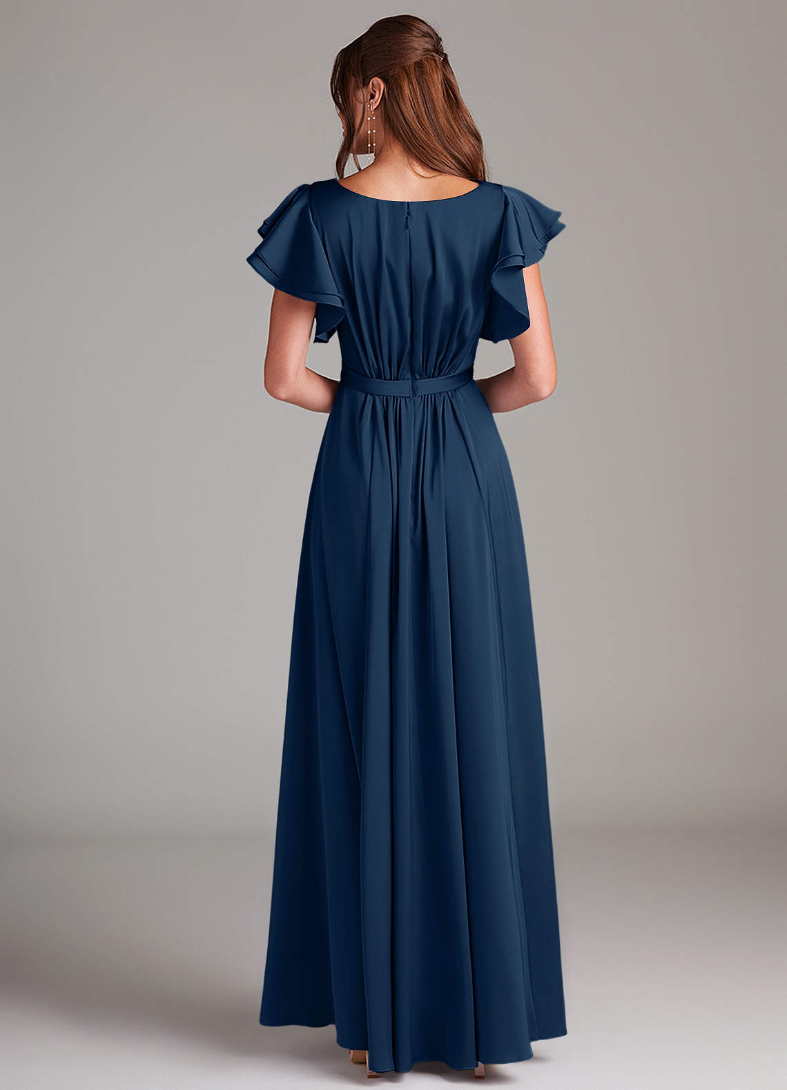 Azazie Daphne Modest Bridesmaid Dresses A-Line Ruched Stretch Satin Floor-Length Dress image5