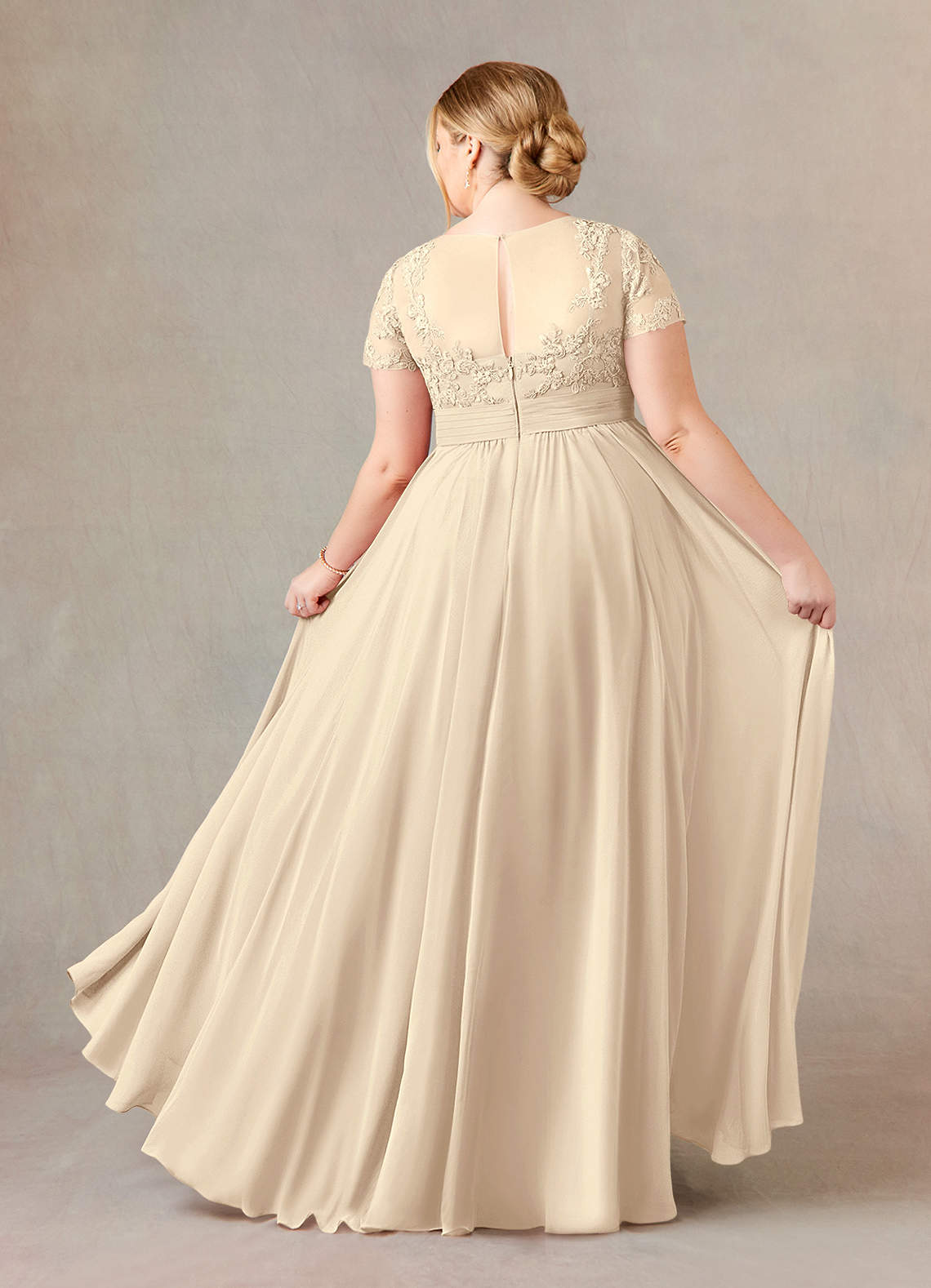 Azazie Annette Mother of the Bride Dresses Champagne A-Line Lace Chiffon Dress image7
