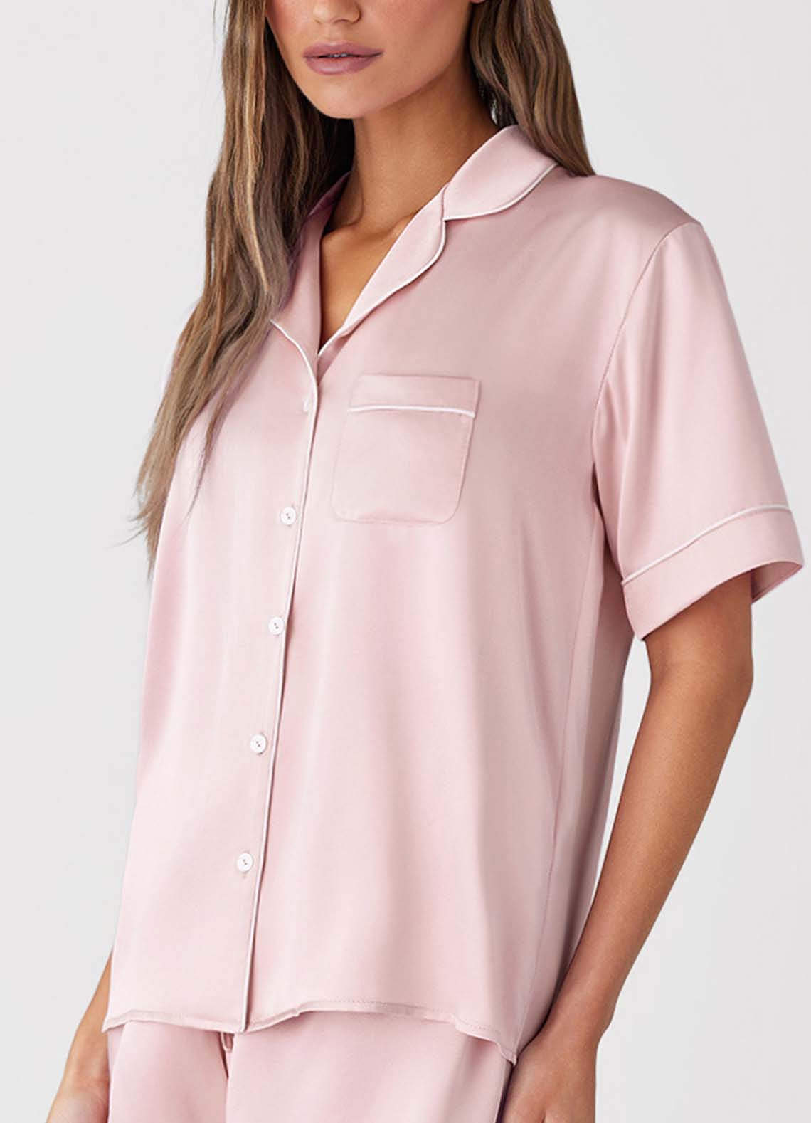 front 100% Washable Silk Pajama Short Sleeve Top