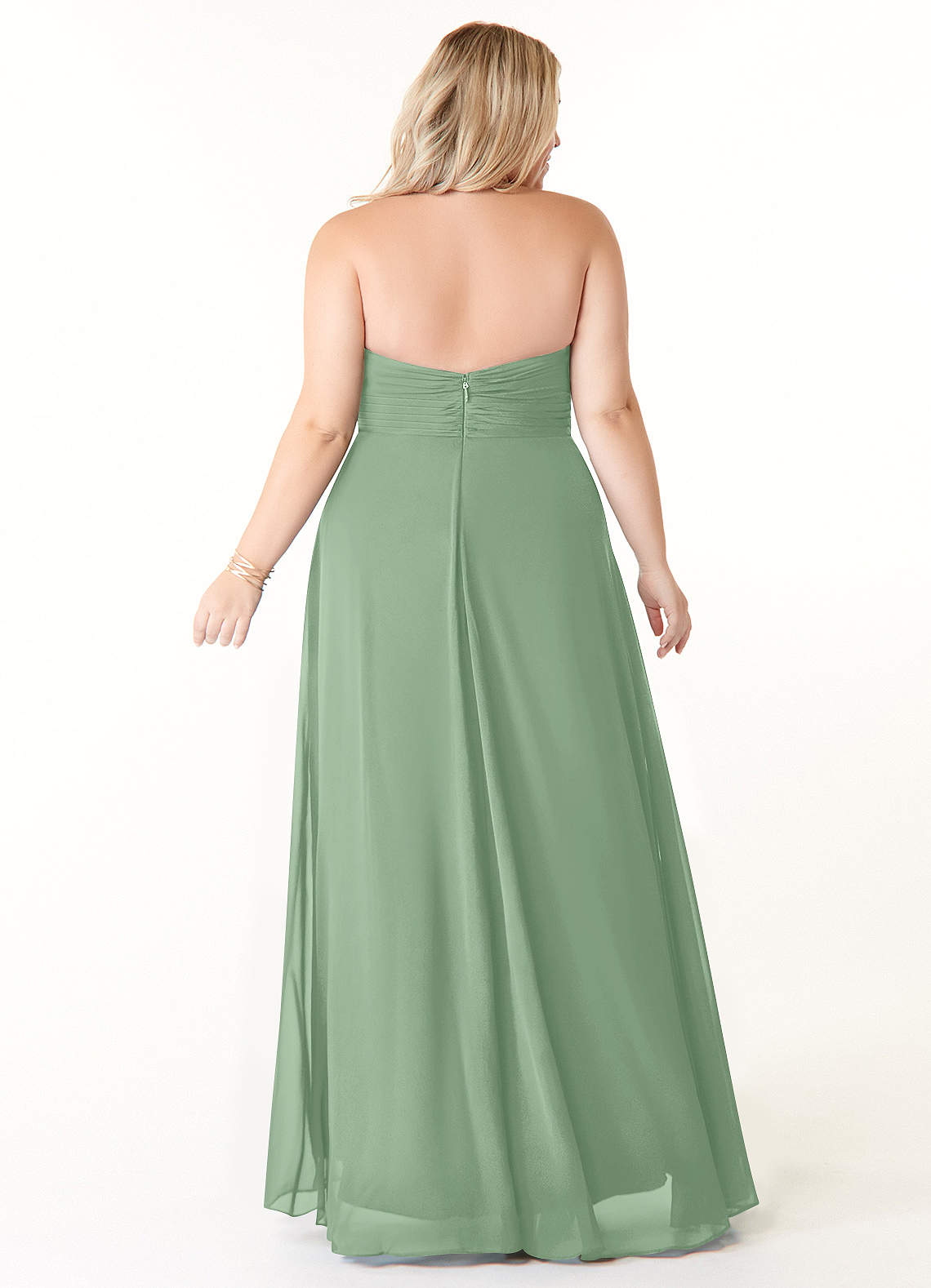 Azazie Tessie Bridesmaid Dresses Matcha A-Line V-Neck Pleated Chiffon Dress image6