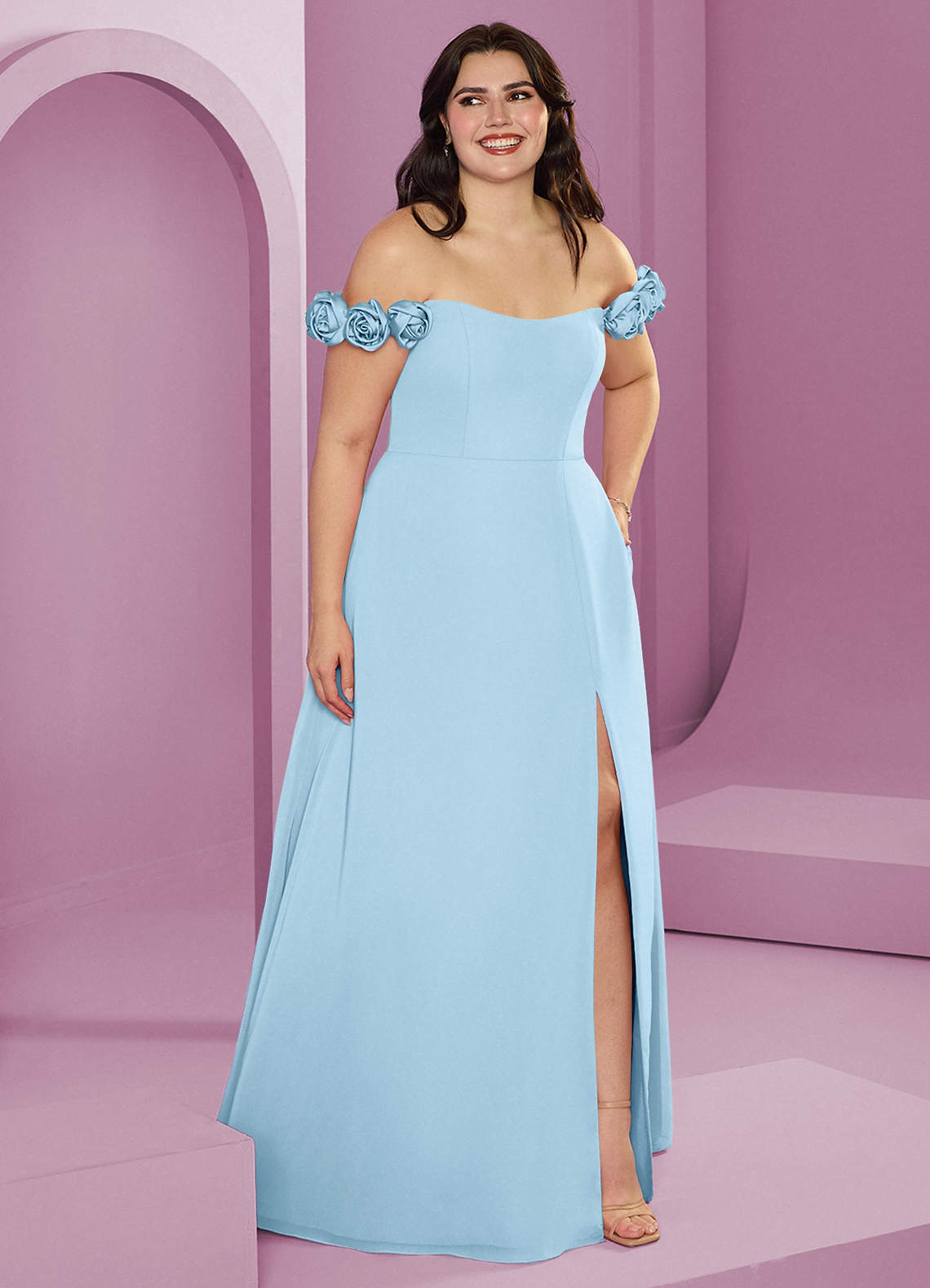 Barbie ♥ Azazie Bridesmaid Dresses Sky Blue A-Line Off the Shoulder Chiffon Convertible Dress image1