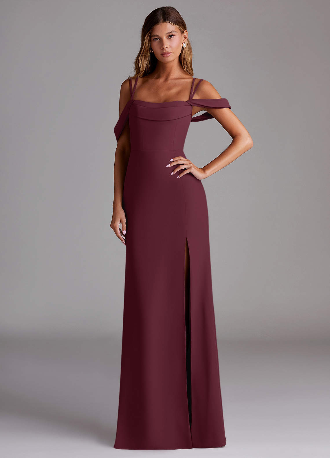 Azazie Callan Bridesmaid Dresses Cabernet Mermaid Pleated Chiffon Convertible Dress image1
