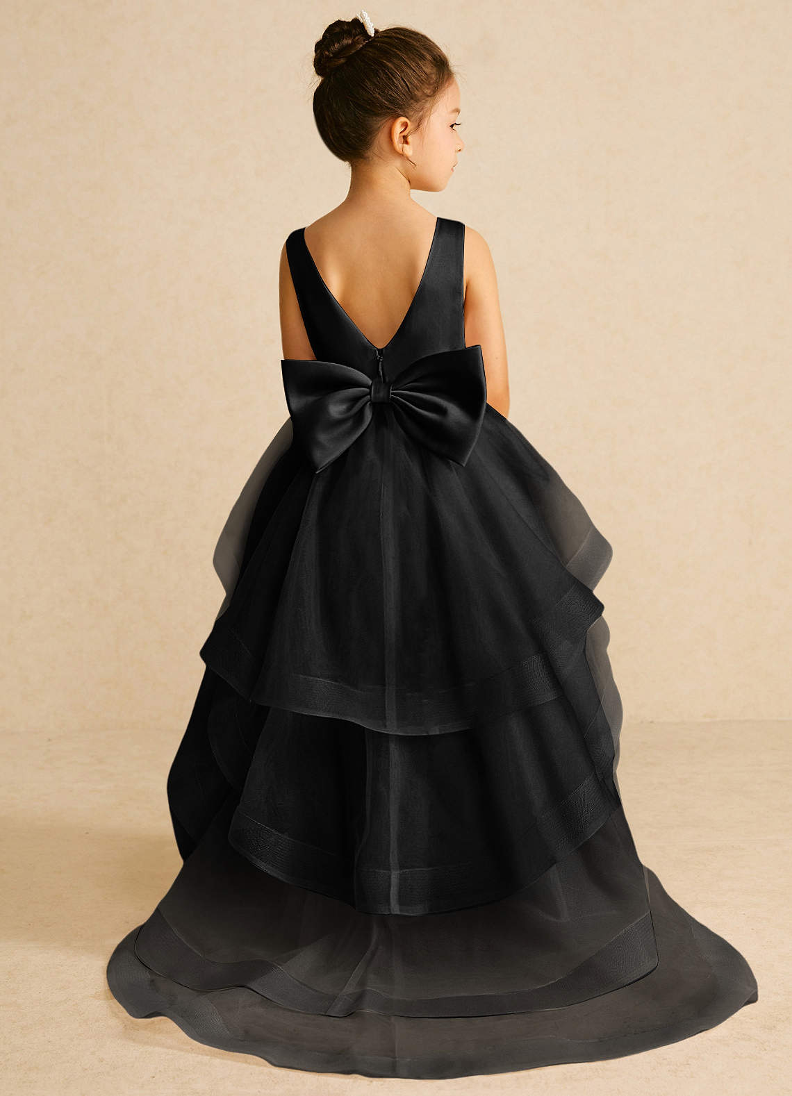 Azazie Pumpkin Flower Girl Dresses Black A-Line Convertible Tulle Dress image1