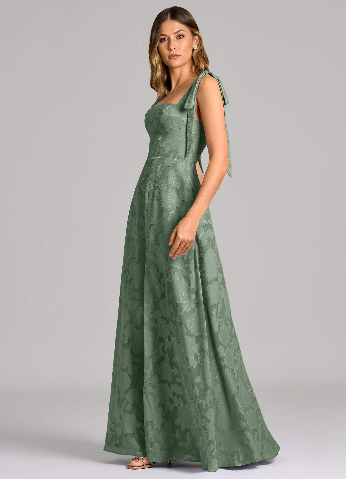 Azazie Debra Bridesmaid Dresses Matcha A-Line with Pockets Floral Burnout Dress image2