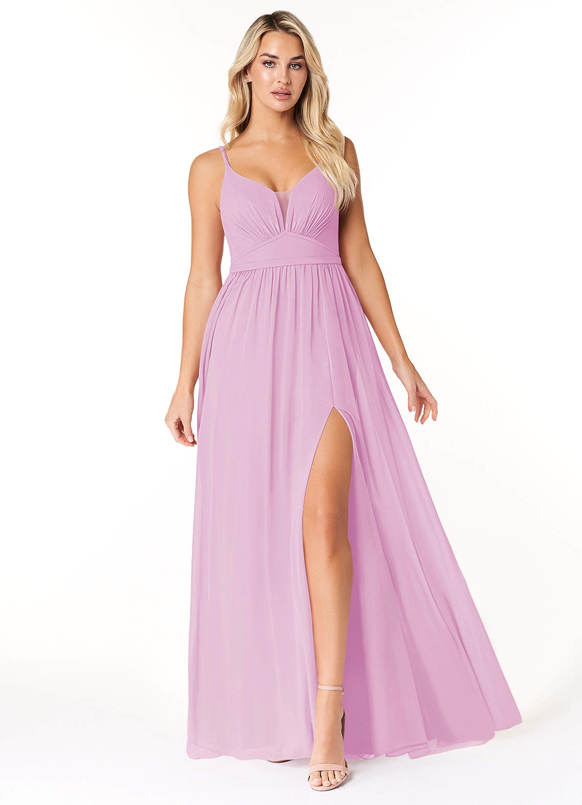Azazie Rayna Bridesmaid Dresses Candy Pink A-Line V-Neck Pleated Chiffon Dress image1