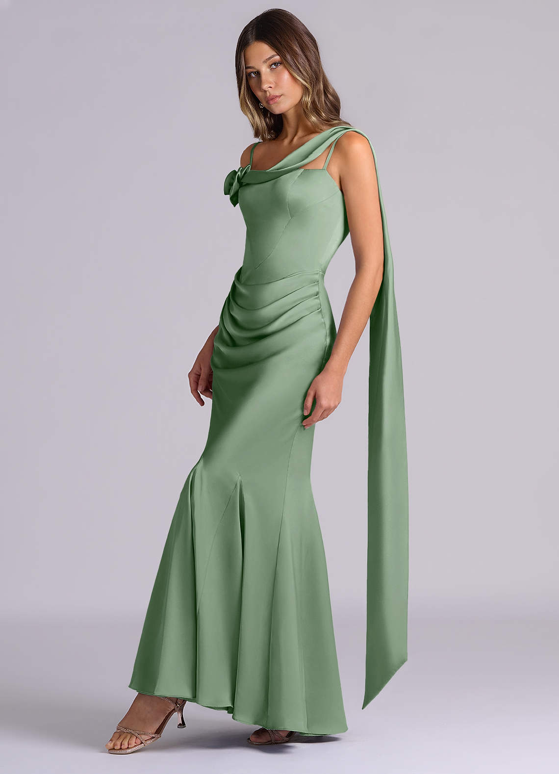 Azazie Inara Matcha Stretch Satin Bridesmaid Dresses | Azazie